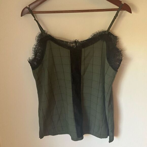 Vici Plaid Lace Cami Top, Medium. Olive and Black Anti-clean. Punk. Rebel - Picture 5 of 15